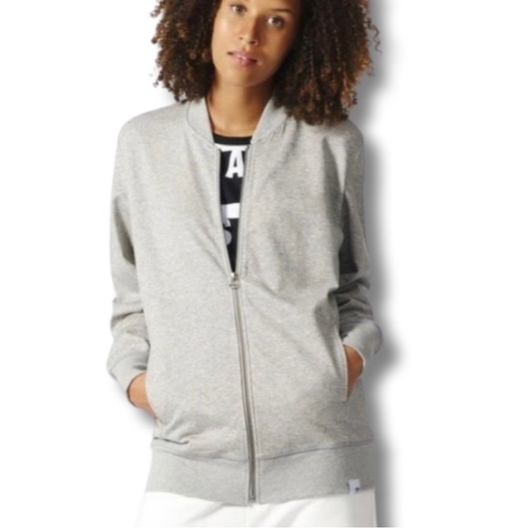 EUC - Adidas Originals XBYO Women’s Full-Zip Bomber Jacket - Gray Small - Picture 4 of 9